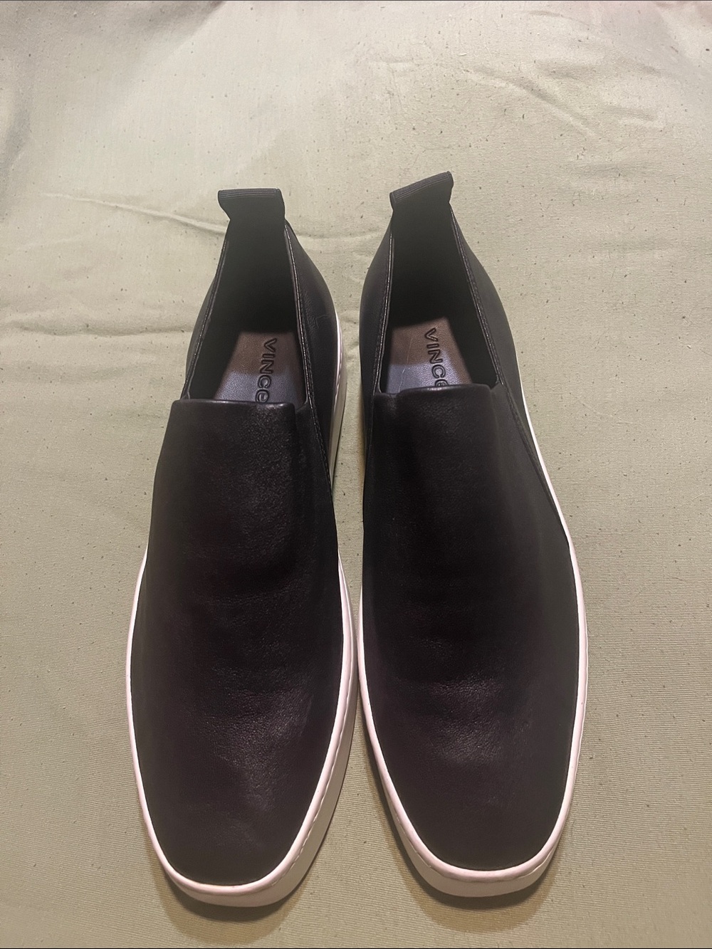 Vince Black Leather Slip-On Sneakers with White Sole